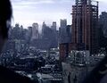 Hiro looks at New York City from atop the Deveaux Building after the explosion.