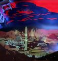 Matt makes a prophetic painting of D.C. exploding. (Cold Wars )