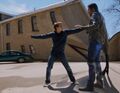 Tommy teleports Luke away from him.