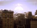 The explosion in Peter's vision leaves a wave of debris.