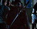 On the New York subway, Future Hiro carries the sword on his back.